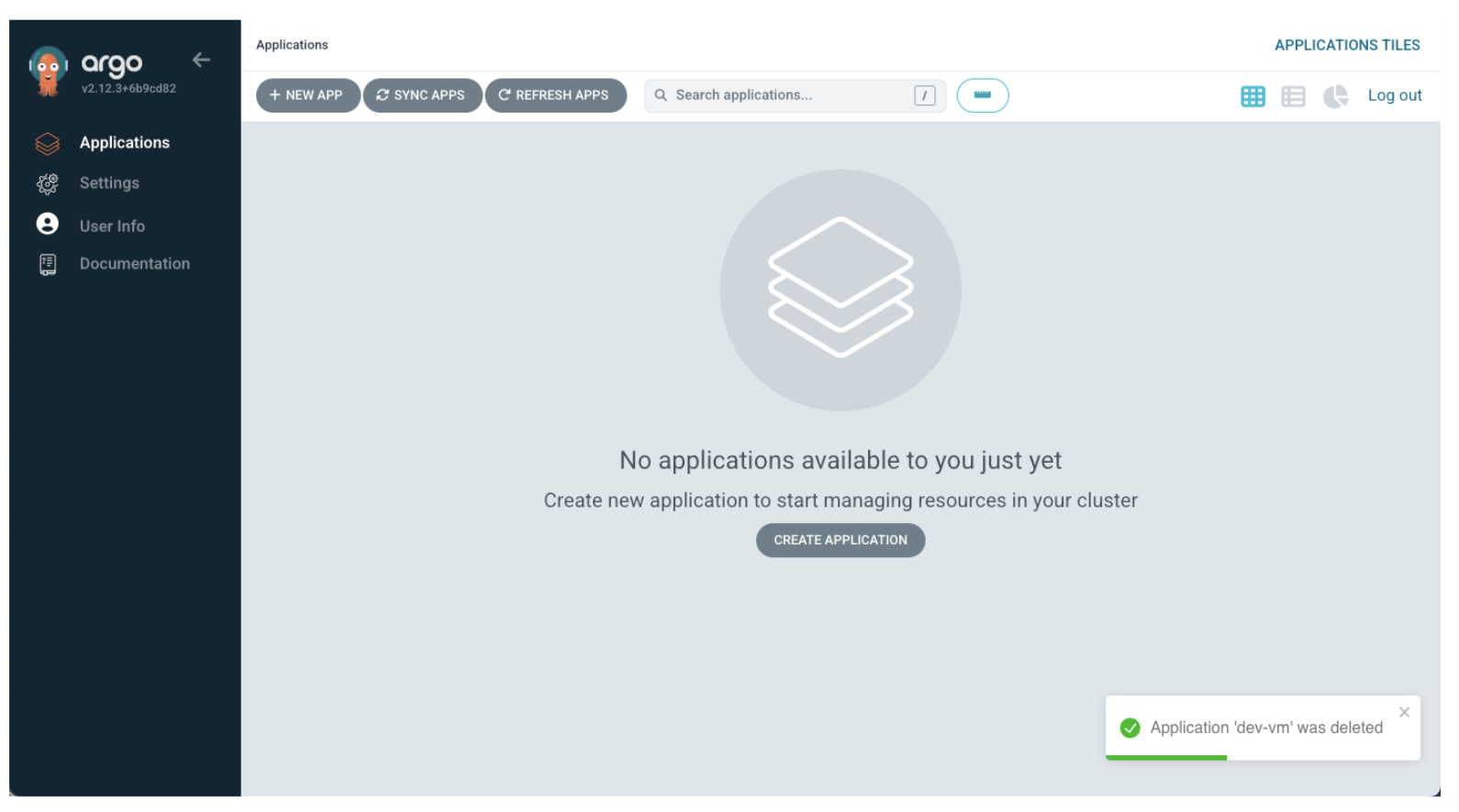 OpenShift GitOps view of the VM deletion